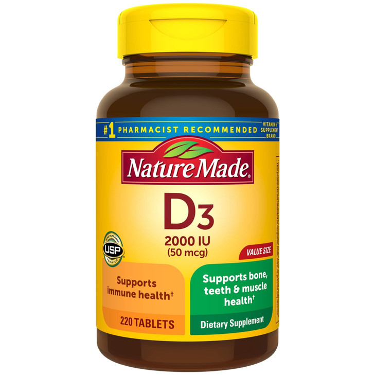 Vitamin D3, 220 Tablets, Vitamin D 2000 IU (50 mcg) Helps Support Immune Health, Strong Bones and Teeth, & Muscle Function, 250% of Daily Value for V