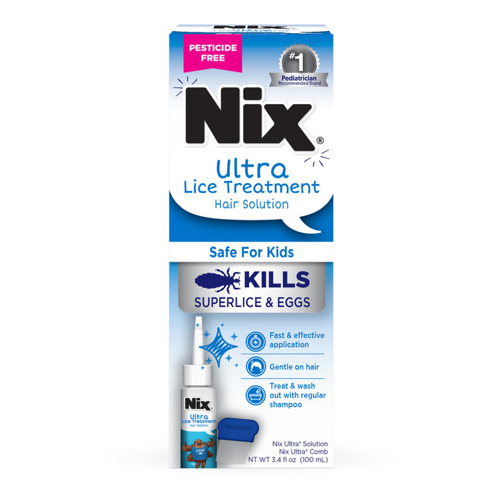 Nix Ultra Lice Treatment Hair Solution & Lice Comb, Kills Superlice & Eggs, 3.4 Fl Oz