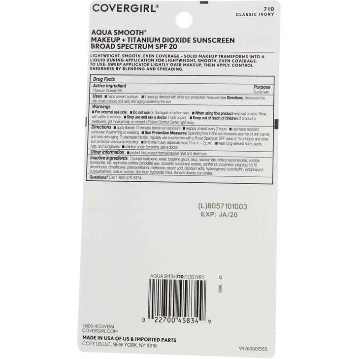 Cover Girl 45834 710clsivr Classic Ivory Aqua Smoothers Make Up