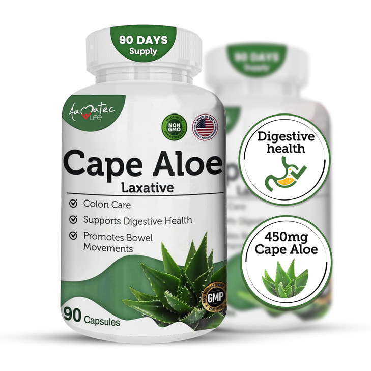 AAMATEC LIFE Cape Aloe Natural Laxative Supplement- Constipation Relief- Regulate Bowel - All-Natural Herbal Detox- Weight Management Supplement- Dig