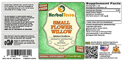 Herbal Terra LLC Small Flower Willow (Epilobium parviflorum) Glycerite, Dried Herb Alcohol-Free Liquid Extract 2 oz