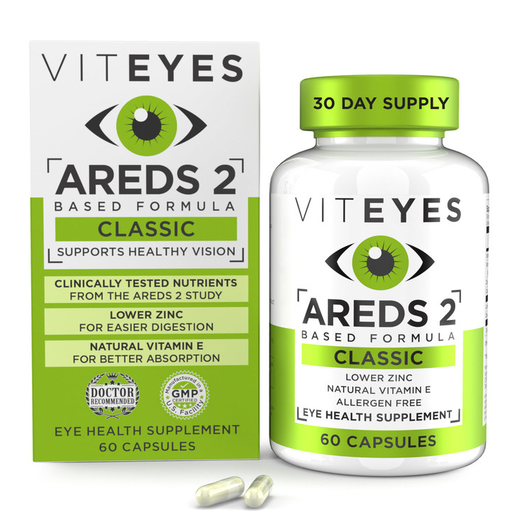 Viteyes AREDS 2 Eye Vitamins, Classic Macular Support, Allergen Free Capsules, with Natural Vitamin E, Vitamin C, Zinc, Copper, Lutein & Zeaxanthin,