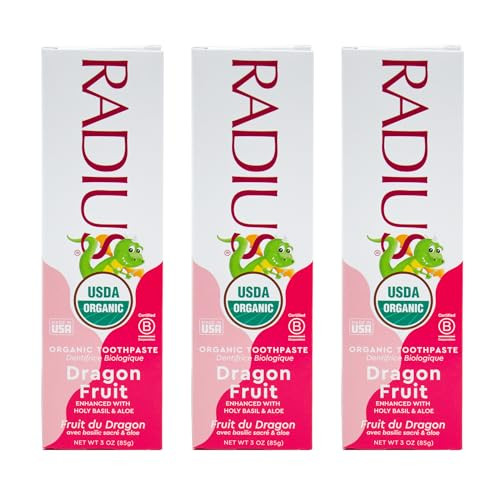RADIUS USDA Organic Kids Toothpaste 3oz Non Toxic Chemical-Free Gluten-Free Designed to Improve Gum Health for Children's 6 Months and Up - Dragon Fr