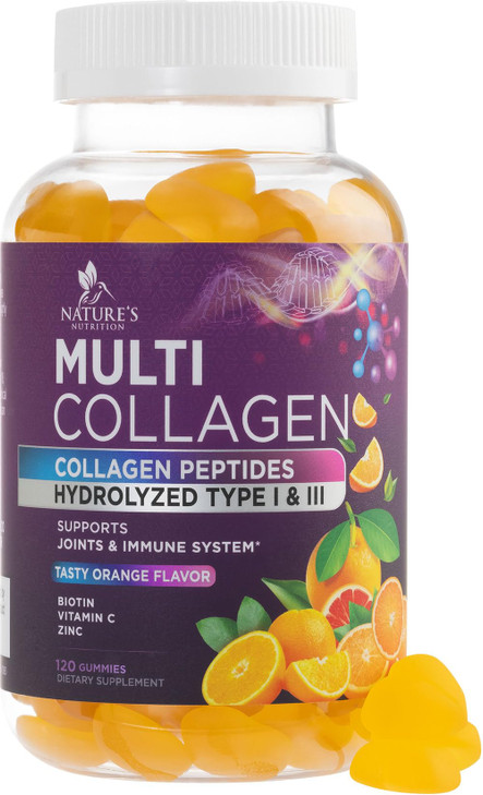 Collagen Peptides Gummies with Biotin - 2500mcg Hair Growth, Skin & Nails Supplement - Hydrolyzed Collagen Multi Type I & III - Vitamin C & Zinc for