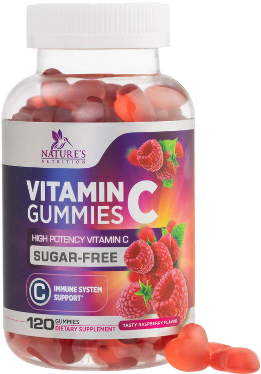 Vitamin C Gummies - 100% of Daily Vitamin C & Sugar Free - Immune Support with Powerful Antioxidants - Nature's Vegan VitaminC Dietary Supplement - R