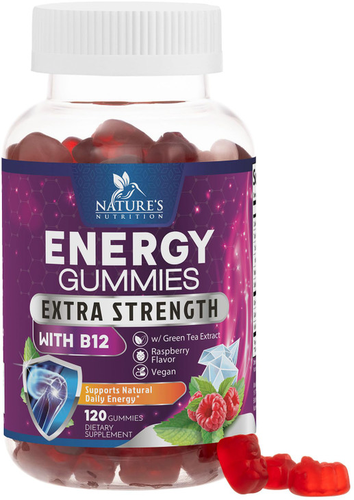 Energy Gummies 1000mcg - Extra Strength Vitamin B12, Daily Energy Gummies with Natural Caffeine from Green Tea - Berry Flavor B12 Chewable Exercise S