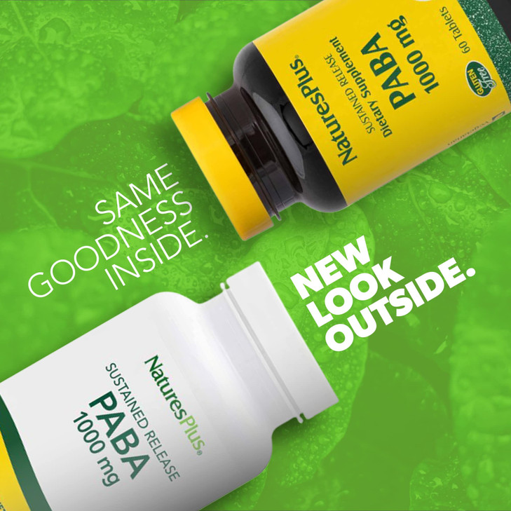 NaturesPlus PABA - 1000 mg, 60 Sustained Release Tablets - Skin Health Support Supplement - Promotes Energy & Digestive Wellness - Gluten Free - 60 S