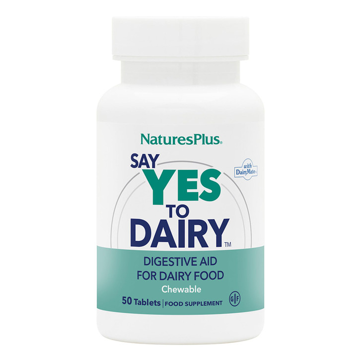 NaturesPlus Say Yes to Dairy - 50 Chewable Tablets - Natural Lactase Enzyme Supplement - Maximum Strength Digestive Aid - Lactose Intolerance Relief