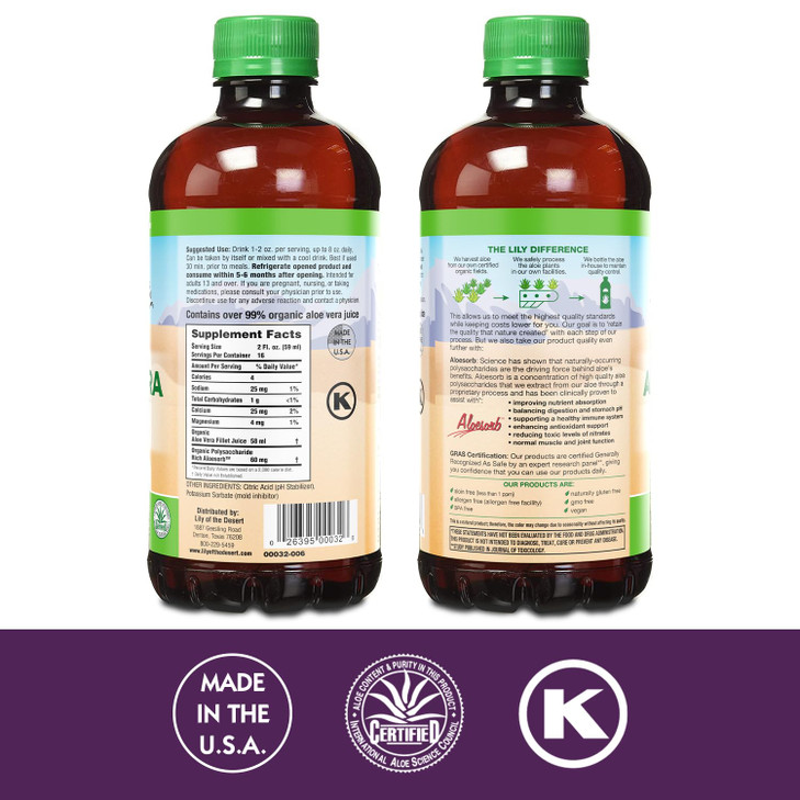 Lily Of The Desert Aloe Vera Juice - Inner Fillet Aloe Vera Drink, Organic Aloe Juice with Natural Vitamins, Digestive Enzymes for Gut Health, Stomac