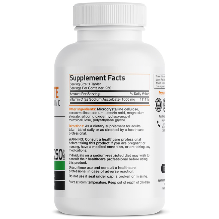 Bronson Sodium Ascorbate Non Acidic Vitamin C 1000 Mg Tablets - Gentle On The Stomach - Immune System Booster - Powerful Antioxidant - Non GMO Vitami