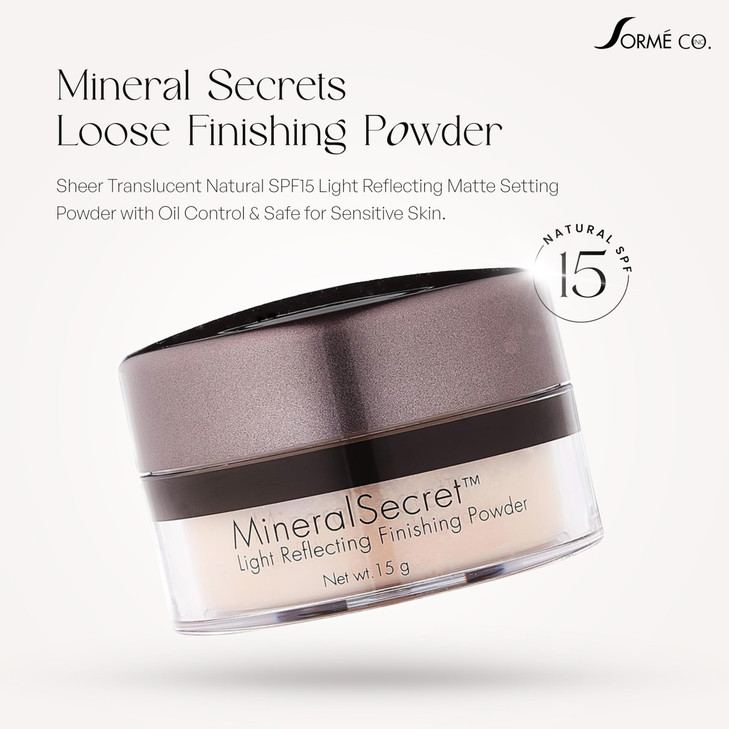SORMÉ Micronized Mineral Secrets Loose Powder - Sheer Translucent Natural SPF15 Light Reflecting Matte Setting Powder with Oil Control & Safe for Sen