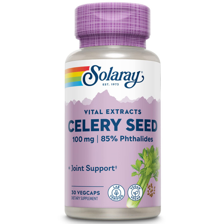 SOLARAY Celery Seed Extract 100 mg | 85% Phthalides | Overall Joint Health Support | Non-GMO, Vegan | 30 VegCaps