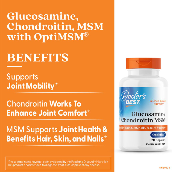 Doctor's Best Glucosamine Chondroitin Msm with OptiMSM Capsules, Supports Healthy Joint Structure, Function & Comfort, Non-GMO, Gluten Free, Soy Free