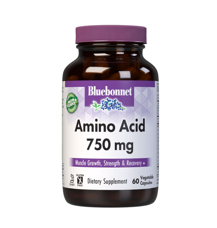 Bluebonnet Nutrition Amino Acid 750mg, High Potency, for Muscle Health*, Soy-Free, Gluten-Free, Non-GMO, Kosher Dairy, White 60 Vegetable Capsules, 1