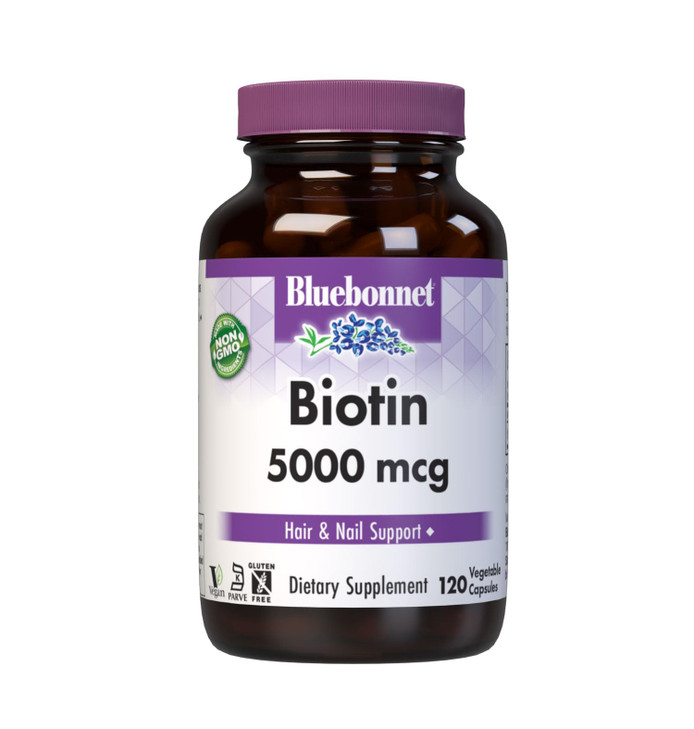 Bluebonnet Nutrition Biotin 5000 mcg, Hair & Nail Support*, Non-GMO, Vegan, Kosher Certified, Gluten-Free, Soy-Free, Dairy-Free, 120 Vegetable Capsul