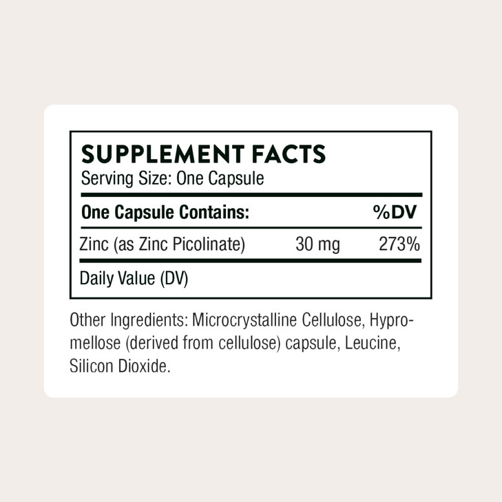 THORNE - Zinc Picolinate 30 mg - Well-Absorbed Zinc Supplement for Growth and Immune Function - Promotes Healthy Skin & Eyes* - Third-Party Certified