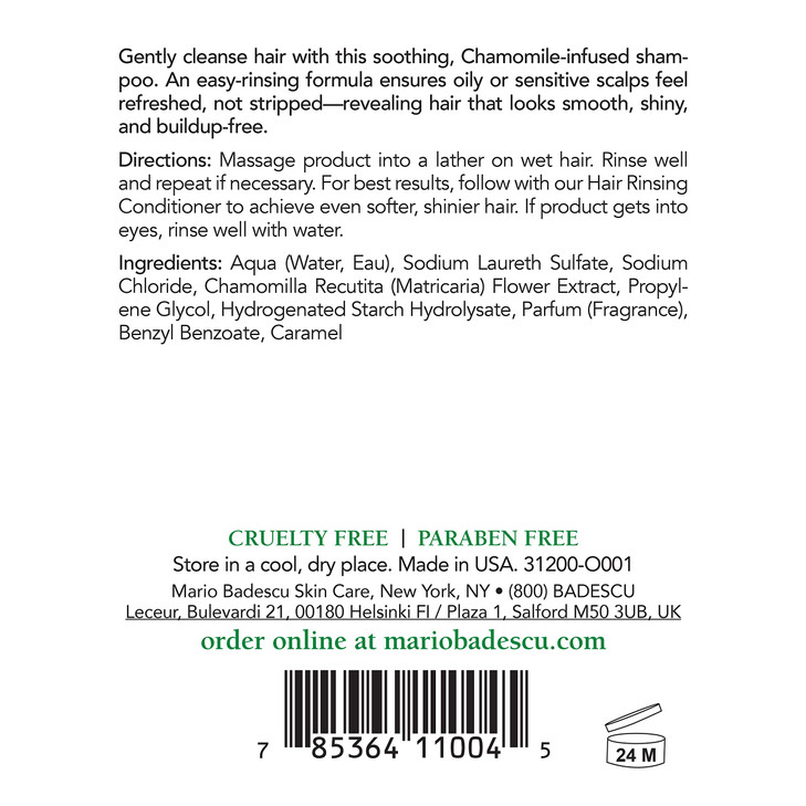 Mario Badescu Chamomile Shampoo for Oily and Sensitive Scalps | Gentle Shampoo that Clarifies and Soothes |Formulated with Chamomile Extract| 16 FL O