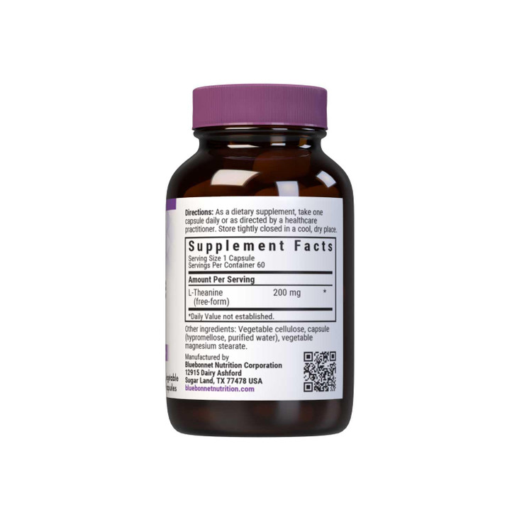 Bluebonnet Nutrition L-Theanine 200mg, Free-Form Amino Acid, Promotes Relaxation*, Soy-Free, Gluten-Free, Non-GMO, Kosher Certified, Vegan, 60 Vegeta
