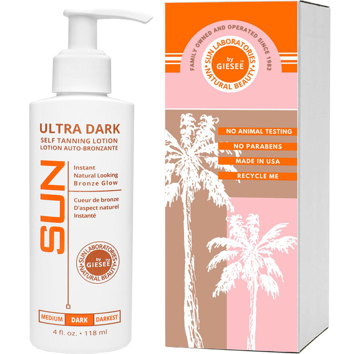 Sun Laboratories By Ultra Dark Self Tanning Lotion 4 oz - Organic Sunless Tanner for Dark Tones, Long Lasting Sun Labs Sun Self Tanner, Ideal for Tan