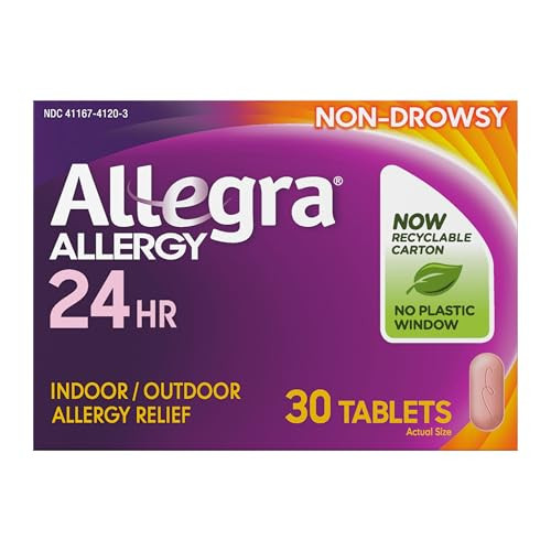Allegra Adult 24-Hour Allergy Relief Tablets, Non-Drowsy Indoor and Outdoor Allergy Medicine, 180 mg Fexofenadine HCI Antihistamine Pill, 30-Count