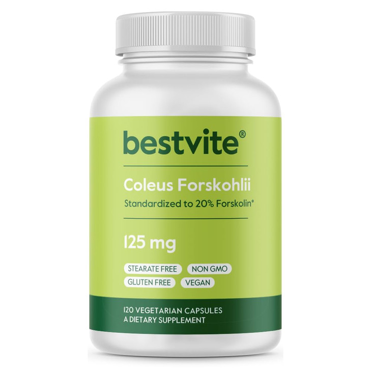 BESTVITE Coleus Forskohlii 125 mg - 20% Forskolin (120 Vegetarian Capsules) - Made with Forslean The only Forskolin Ingredient Backed by Clinical Stu