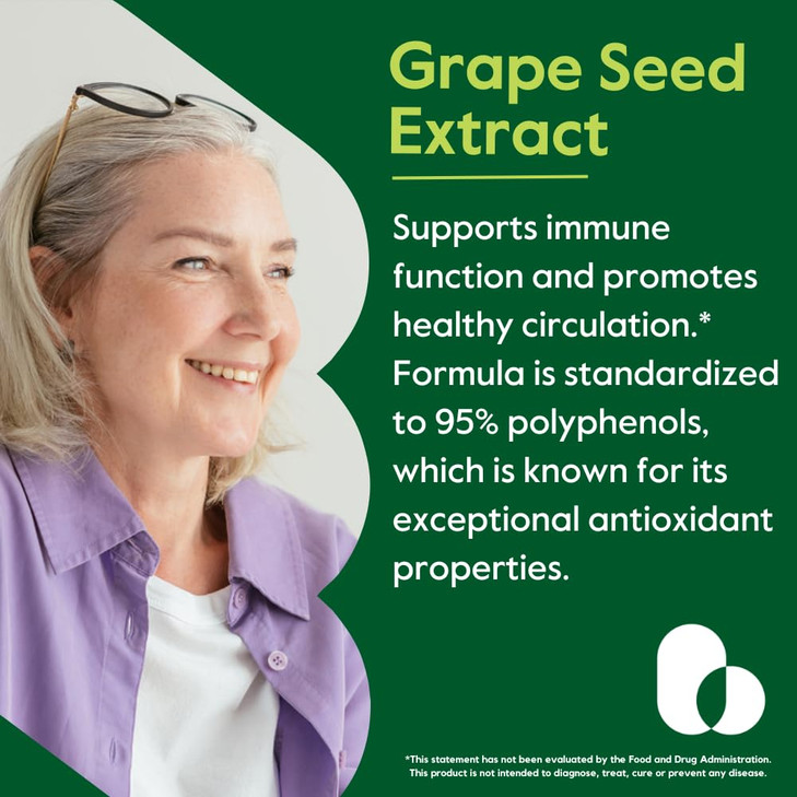 BESTVITE Grape Seed Extract 500mg (120 Vegetarian Capsules) - No Fillers - No Stearates - Vegan - Non GMO - Gluten Free - Standardized to 95% Total P