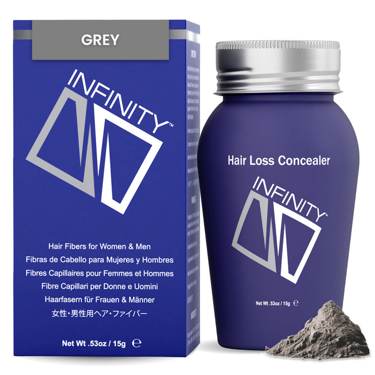 INFINITY Hair Fibers Grey for Thinning Hair for Women & Men - 100% Undetectable Hair Building Fiber Powder - Conceal Hair Loss in 15 Seconds, 15g