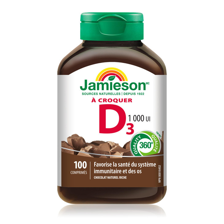 Jamieson Natural Chocolate Flavour Chewable Vitamin D 1,000 IU 100 Tablets