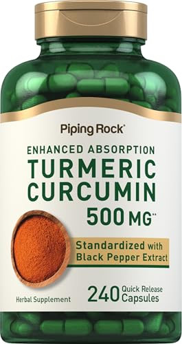 Piping Rock Turmeric Curcumin Supplement 500mg | 240 Capsules | with Black Pepper Extract | Standardized Complex | Non-GMO, Gluten Free