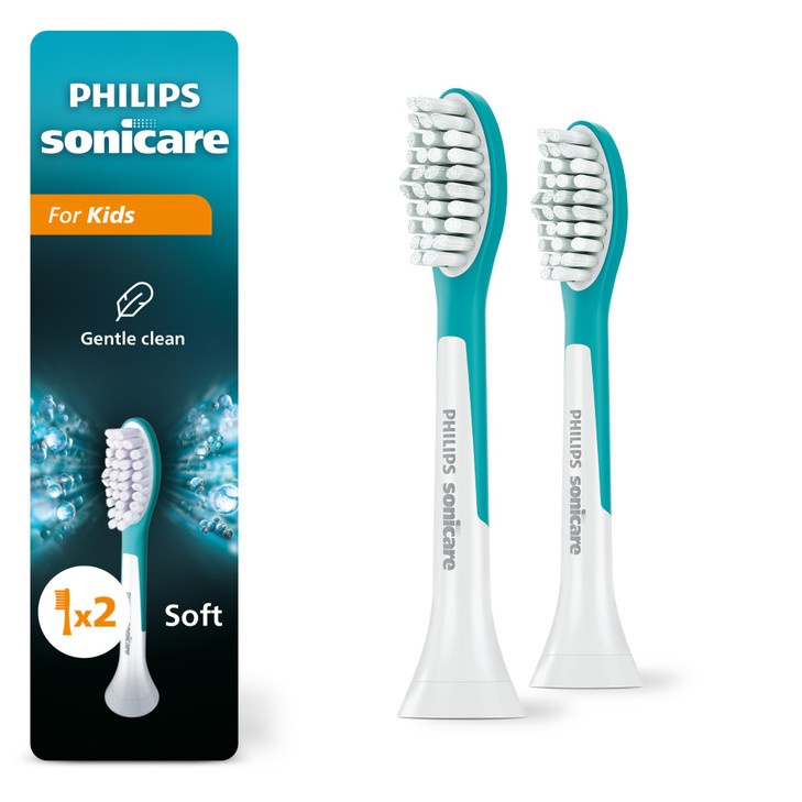 Philips Sonicare for Kids 7+ Genuine Replacement Toothbrush Heads, 2 Brush Heads, Turquoise and White, Standard, HX6042/94