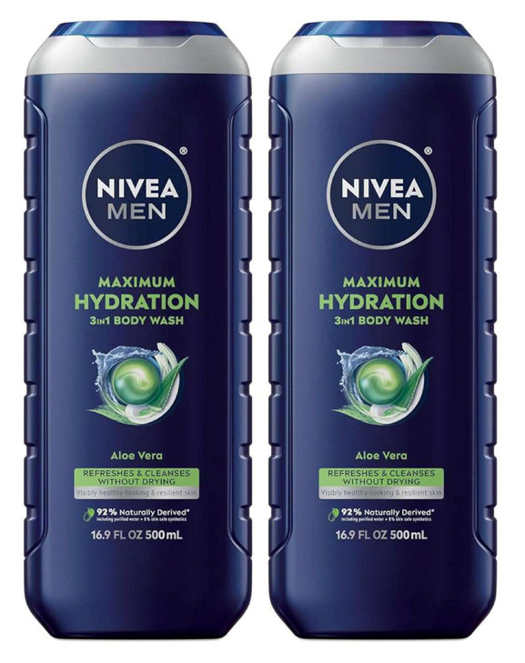 Nivea Men Maximum Hydration 3-in-1 Body Wash, 16.9 fl oz (Pack of 2)
