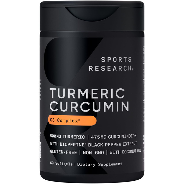 Sports Research® Turmeric Curcumin C3 Complex® w/BioPerine Black Pepper Extract & Organic Coconut Oil - Standardized 95% Curcuminoids · Non-GMO · Glu