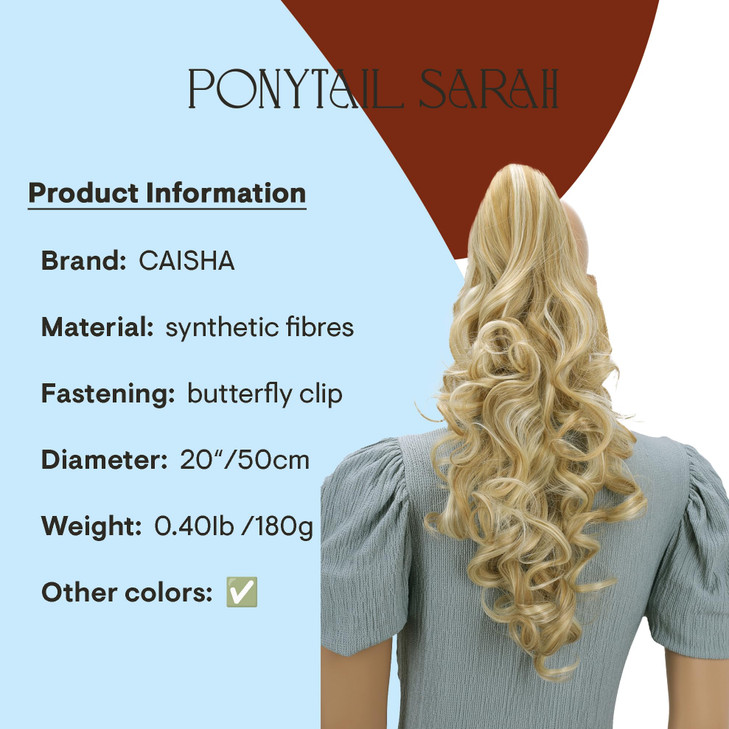 CAISHA 20" Hairpiece Ponytail Clip On Extension With Butterfly Claw Voluminous Wavy Blondmix H32a
