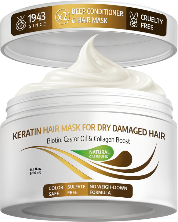 VITAMINS hair cosmetics Keratin Hair Mask - Protein Repair Keratin Treatment - Deep Conditioner for Dry, Damaged, Curly, Straight & Frizzy Hair with