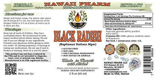Hawaii Pharm Black Radish Alcohol-Free Liquid Extract, Black Radish (Raphanus Sativus Niger) Dried Root Glycerite Natural Herbal Supplement 2 oz