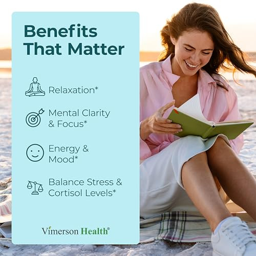 Stress Relief Supplement with 5HTP, Ashwagandha, Valerian, St Johns Wort, GABA, Chamomile & B-Vitamins - Promotes Relaxation, Sleep, Calm & Balanced