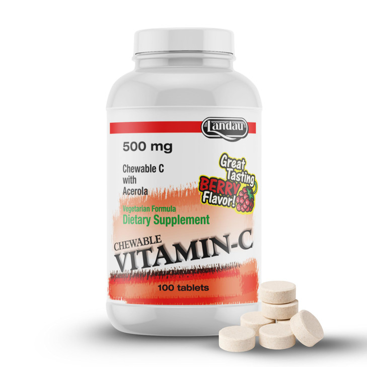 Landau 500mg Chewable Vitamin C Candy for Kids & Adults  Easy-to-Take Vitamin C Supplement with Acerola  Kosher & Made in The USA  Great Tasting B