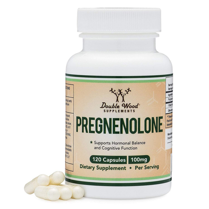 Pregnenolone 100mg per Serving (Converted to Progesterone to Boost Progesterone Levels) - Third Party Tested - 120 Capsules (50mg per Capsule) Non-GM