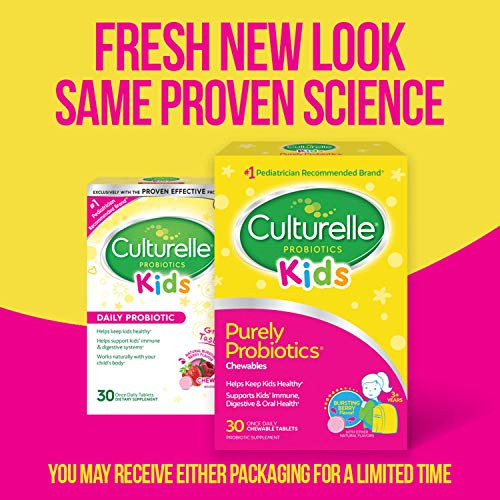Culturelle Kids Chewable Daily Probiotic for Kids  Natural Berry  Supports Immune, Digestive, and Oral Health  for Age 3+  Gluten,Dairy,Soy-Free