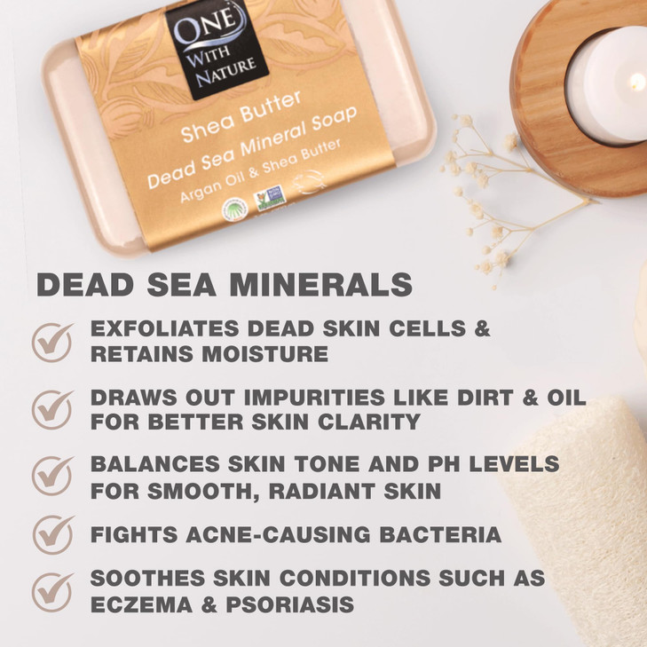 One With Nature Dead Sea Salt Shea Butter Soap 7oz 3-Pack  Purifying and Exfoliating Soap Bar with Dead Sea Minerals for Face & Body, for Men & Wome