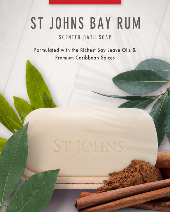 St. John Bay Rum Soap On A Rope | USA Made, Triple-milled Mens Soap Bar | Hydrating Bar Soap for Men with Olive Oil & Glycerine | Luxury Body Soap Ba