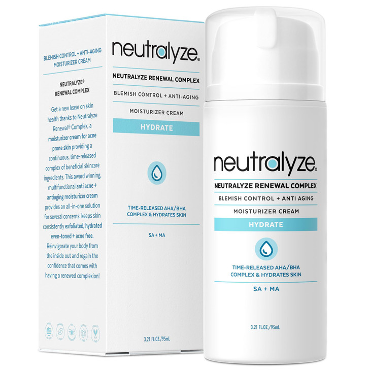 Neutralyze Renewal Complex Acne Moisturizer for Face - Maximum Strength, Time Released 2% Mandelic Acid & 2% Salicylic Acid Acne Treatment Cream - Su