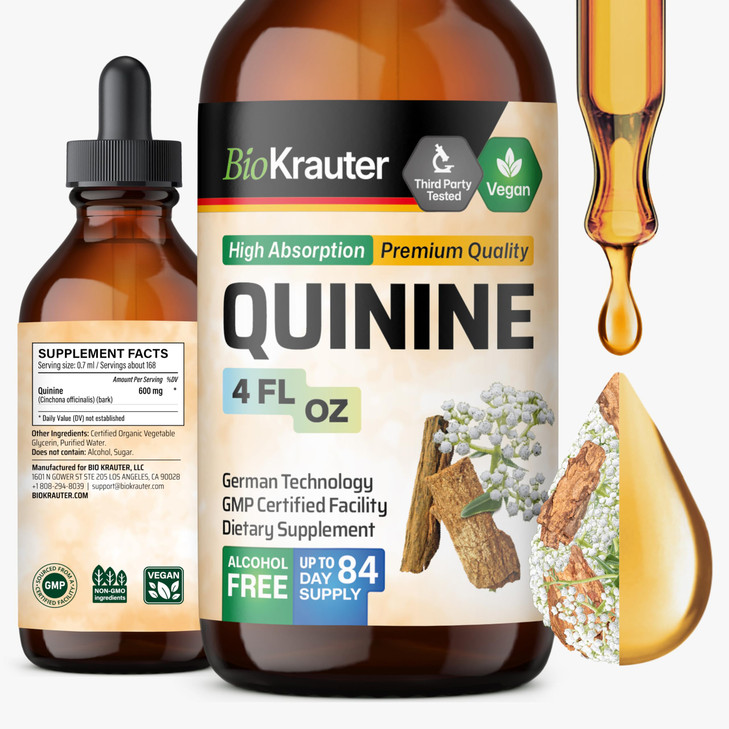 BIO KRAUTER Quinine for Leg Cramps Tincture - Cinchona Bark Extract - Vegan Quinine Liquid - Alcohol & Sugar Free Extract 2 Fl.Oz.
