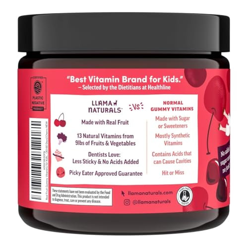 Llama Naturals Kids Multivitamin Gummies | Real Fruit, No Added Sugar Cane | Organic Vegan Toddler Whole Food Vitamins | Vitamin D, C & Beta Carotene