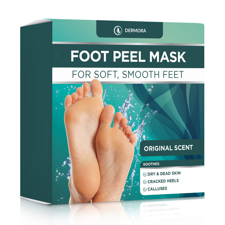 DERMORA Foot Peel Mask - 2 Pack of Regular Size Skin Exfoliating Foot Masks for Dry, Cracked Feet, Callus, Dead Skin Remover for Baby Soft Feet, Lave