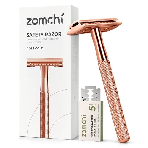 ZOMCHI Safety Razor for Men&Women with 5 Double Edge Safety Razor Blades, Double Edge Razor, Reusable Razor, Plastic Free  Rose Gold