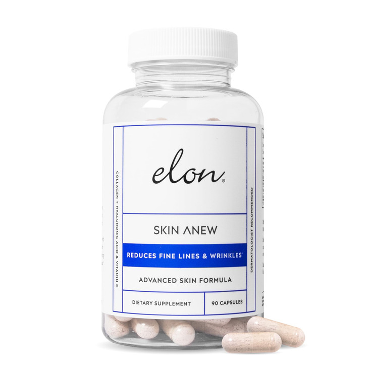 Elon Skin Anew with Hydrolyzed Collagen & Hyaluronic Acid & Grape Seed Extract & Antioxidants | Hydrating & Anti Aging Supplement for Vibrant Skin He