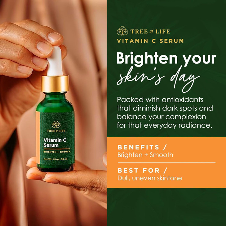 Tree of Life Beauty Facial Skin Care Set, Brightening, Firming, Hydrating, Dry Face, Dermatologist Tested - Vitamin C and Hyaluronic Acid Facial Seru