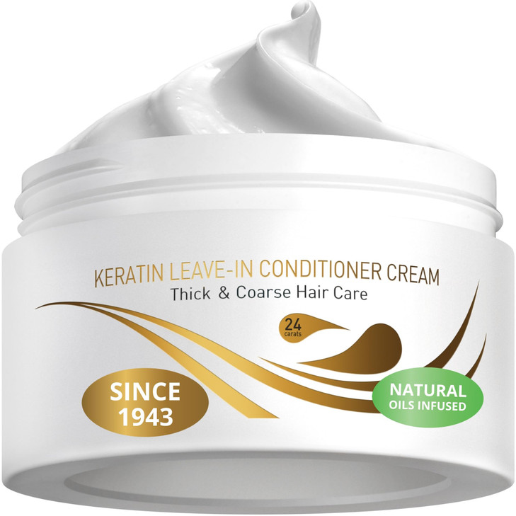 VITAMINS hair cosmetics Keratin Leave in Conditioner for Dry Damaged Hair - Curl Defining Cream for Frizz Control, Detangling & Ultimate Hydration -