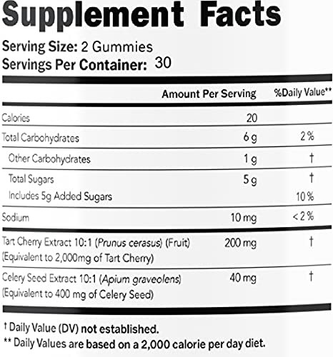 Katherine & Clark Tart Cherry Gold Montmorency Gummies - Tart Cherry Extract Gummies with Celery Seed - Promotes Healthy Uric Acid Levels to Support